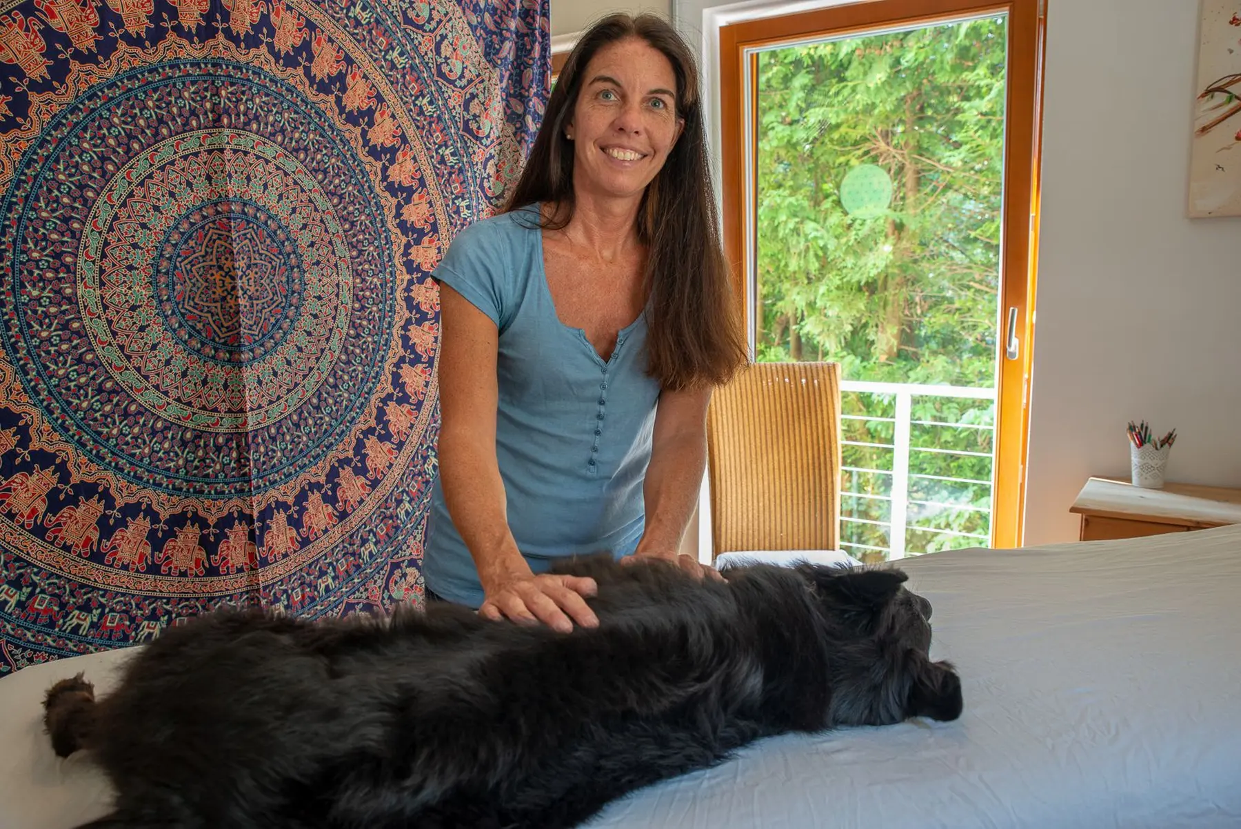 Frauen und Hund im Zimmer